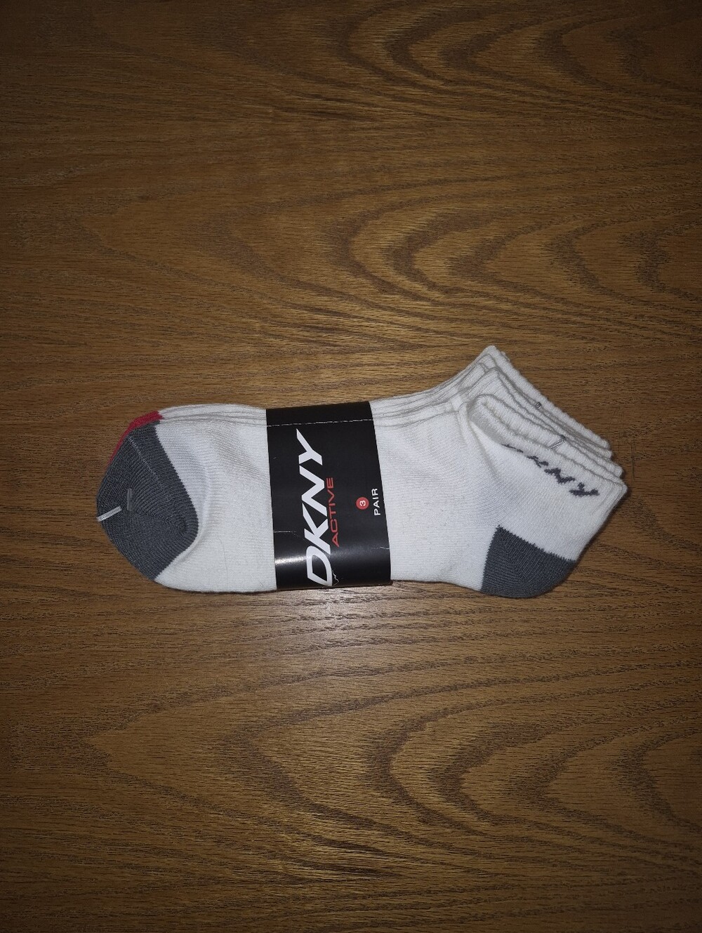 DKNY White With Black, Gray & Red No-Show Athletic Socks - 3 Pack